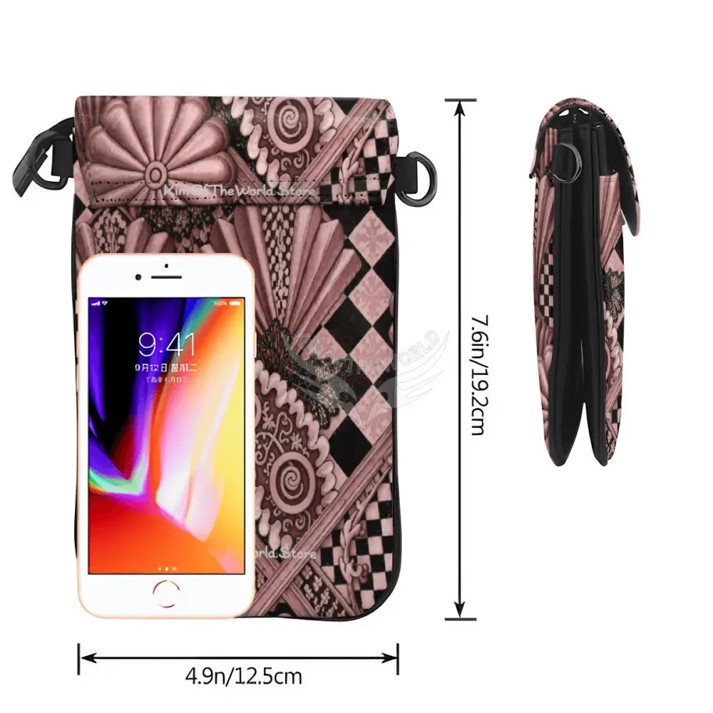 Crossbody Cell Phone Purse - 3D Shells and Paisley Rose Gold One Size Satchel