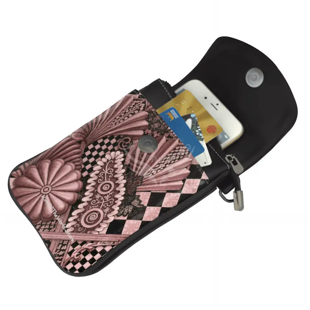 Crossbody Cell Phone Purse - 3D Shells and Paisley Rose Gold One Size Satchel