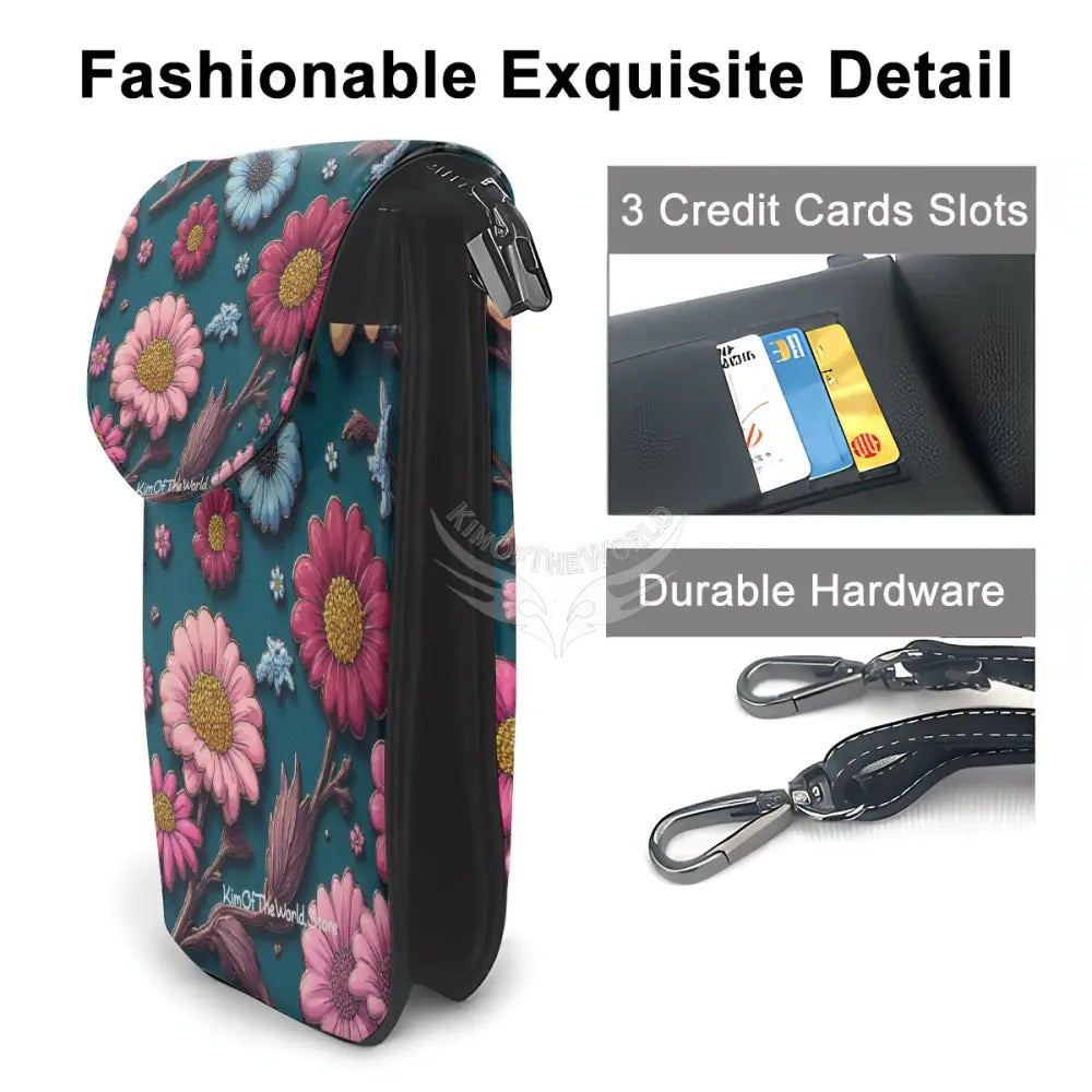 Crossbody Cell Phone Purse - 3D Vibrant Floral on Dark Teal One Size Satchel