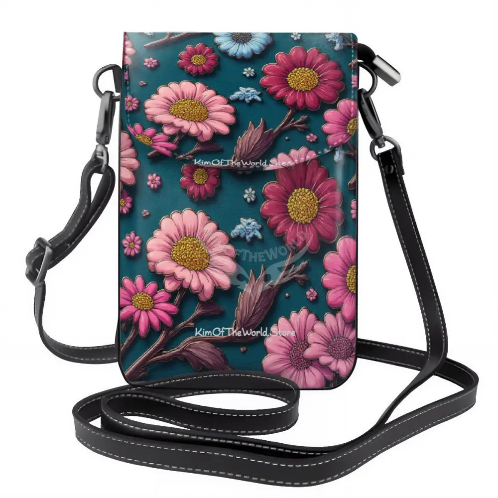 Crossbody Cell Phone Purse - 3D Vibrant Floral on Dark Teal One Size Satchel