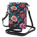 Crossbody Cell Phone Purse - 3D Vibrant Floral on Dark Teal One Size Satchel