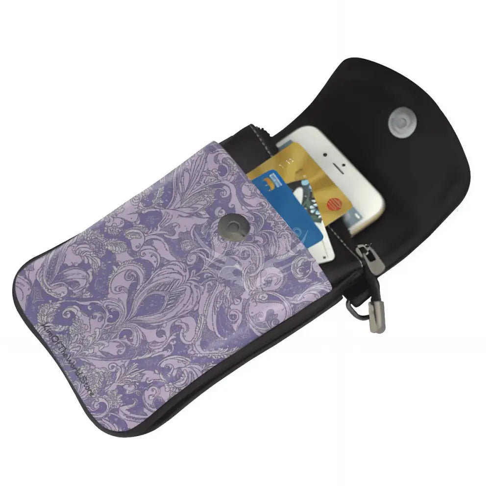 Crossbody Cell Phone Purse - Lavender Rug Print One Size Satchel