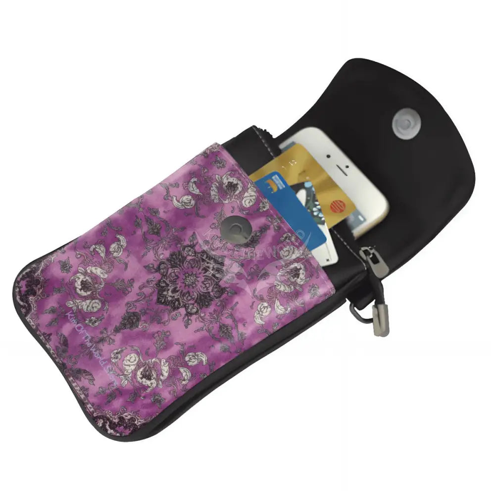 Crossbody Cell Phone Purse - Magenta Area Rug Print One Size Satchel