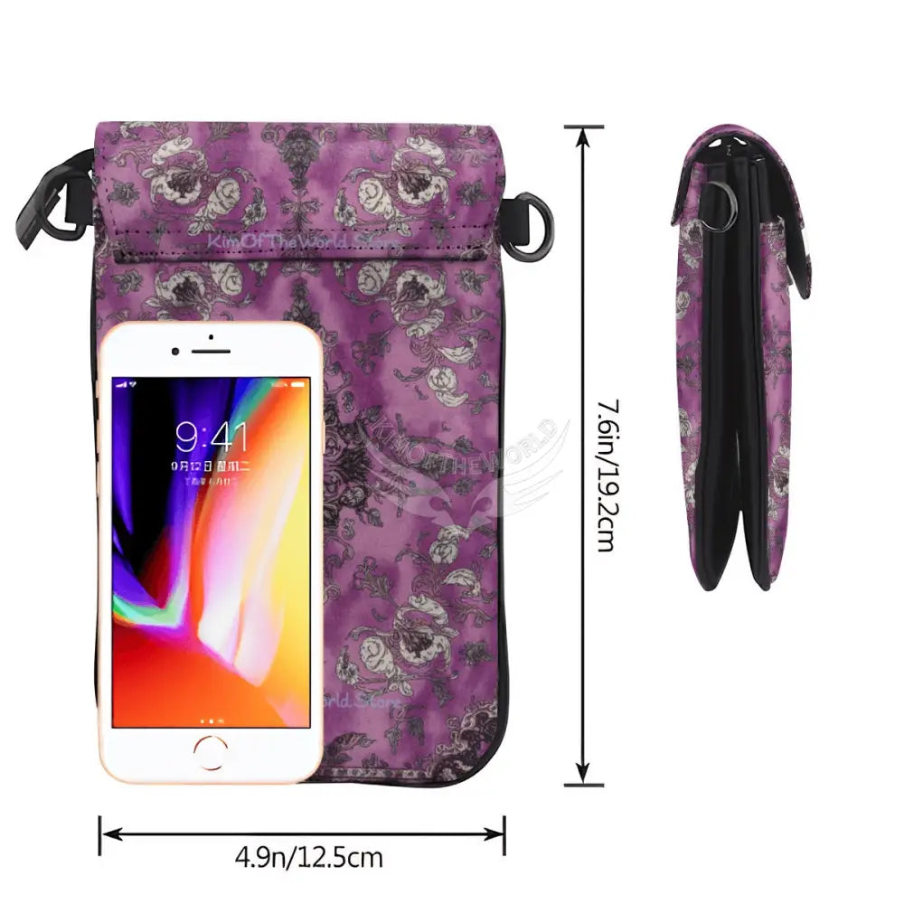 Crossbody Cell Phone Purse - Magenta Area Rug Print One Size Satchel