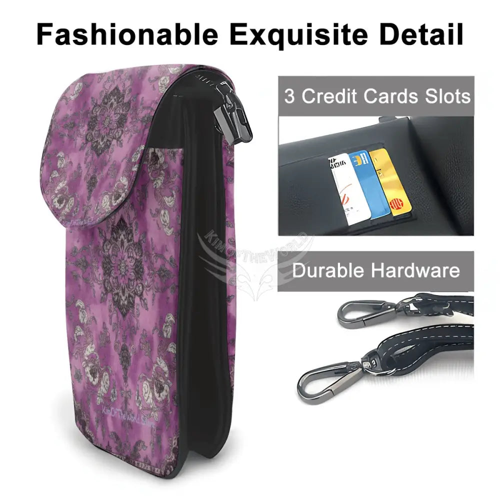 Crossbody Cell Phone Purse - Magenta Area Rug Print One Size Satchel