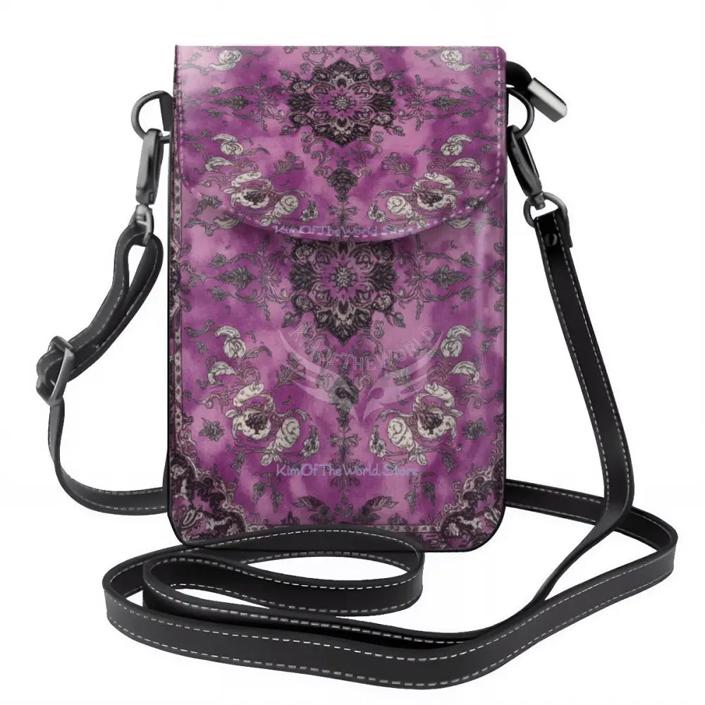 Crossbody Cell Phone Purse - Magenta Area Rug Print One Size Satchel