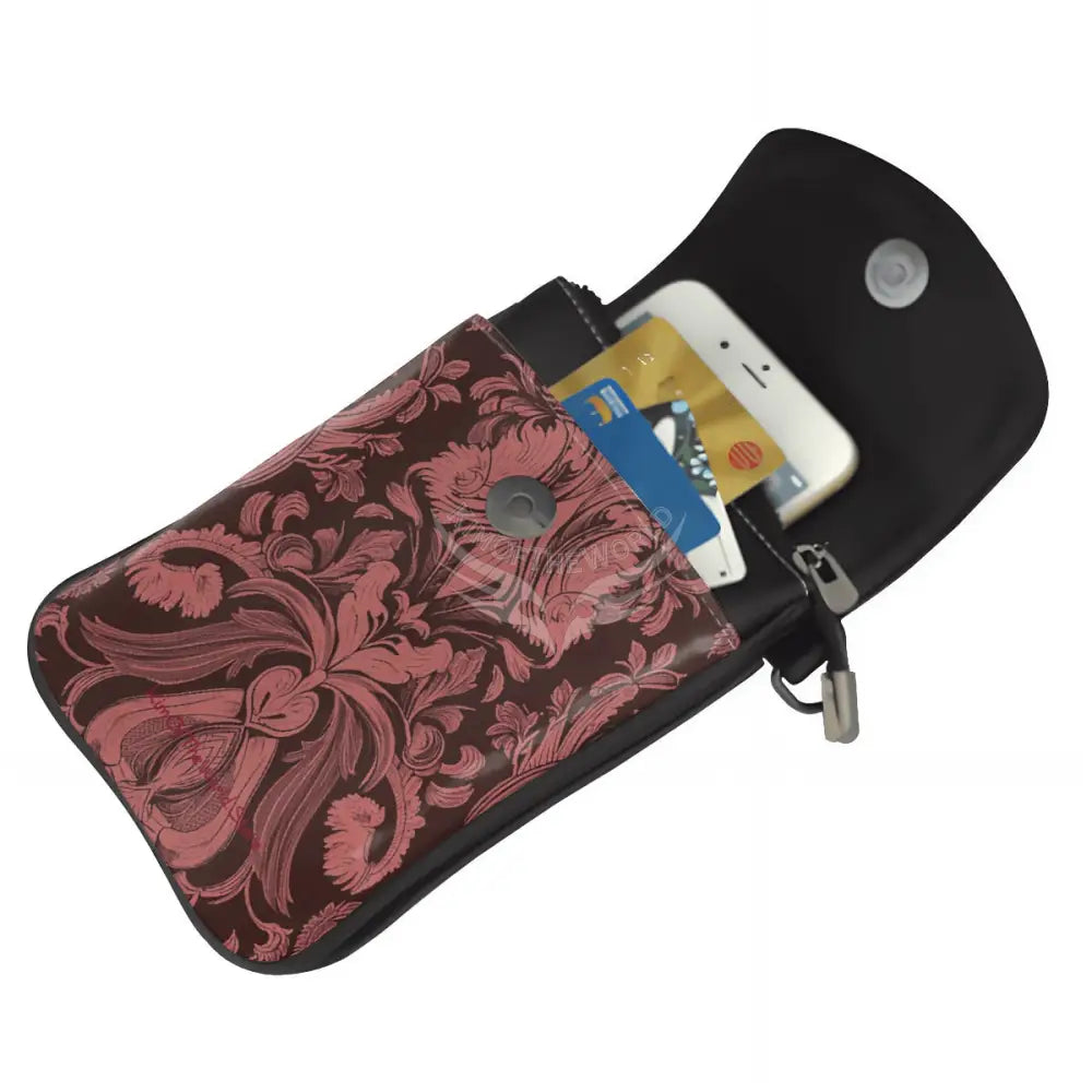 Crossbody Cell Phone Purse - Red Burgundy Design One Size Satchel