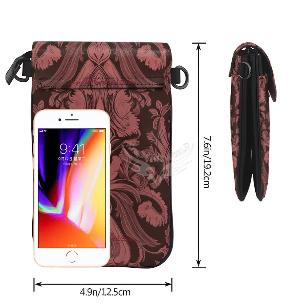 Crossbody Cell Phone Purse - Red Burgundy Design One Size Satchel