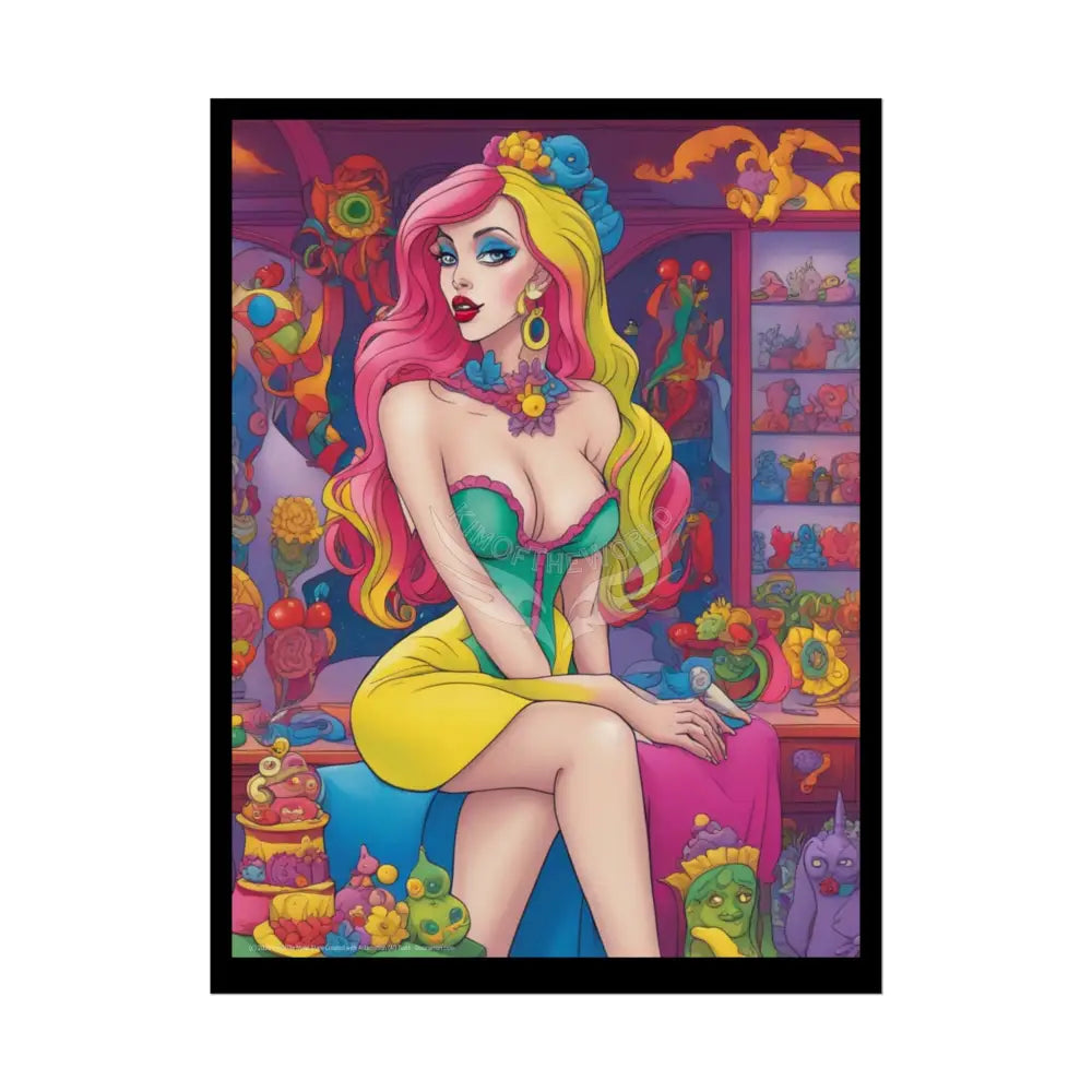 Cute Colorful Girl Rolled Posters — Sexy Seductive Wall Art 18″ x 24″ (Vertical) / Semi Glossy Poster