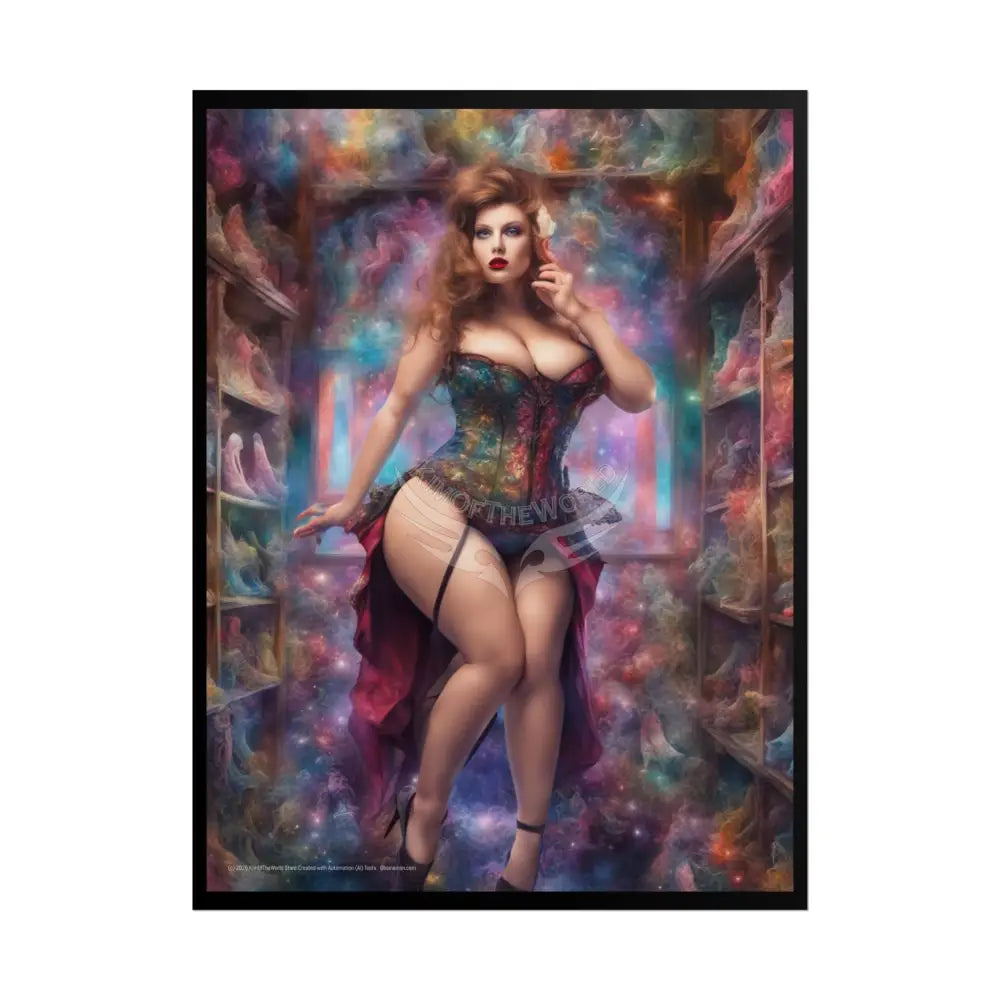 Cute Colorful Girl Rolled Posters — Sexy Seductive Wall Art Hot BBW AI Girlfriend 18″ x 24″ (Vertical) / Matte Poster