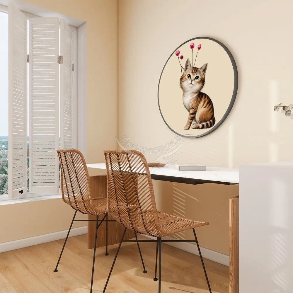 Cute Kitten Art - Large Round Framed Canvas Prints Wall Art 32’’ Wall Art