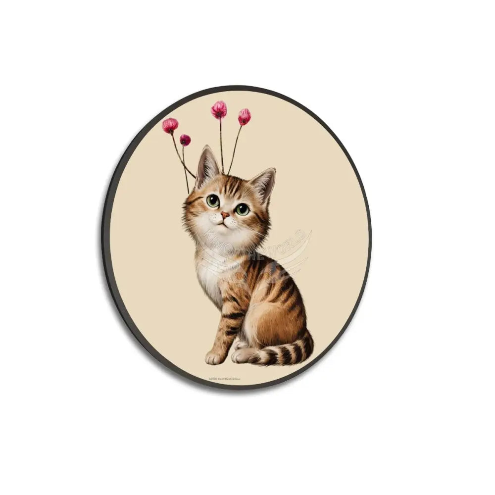 Cute Kitten Art - Large Round Framed Canvas Prints Wall Art 32’’ Wall Art