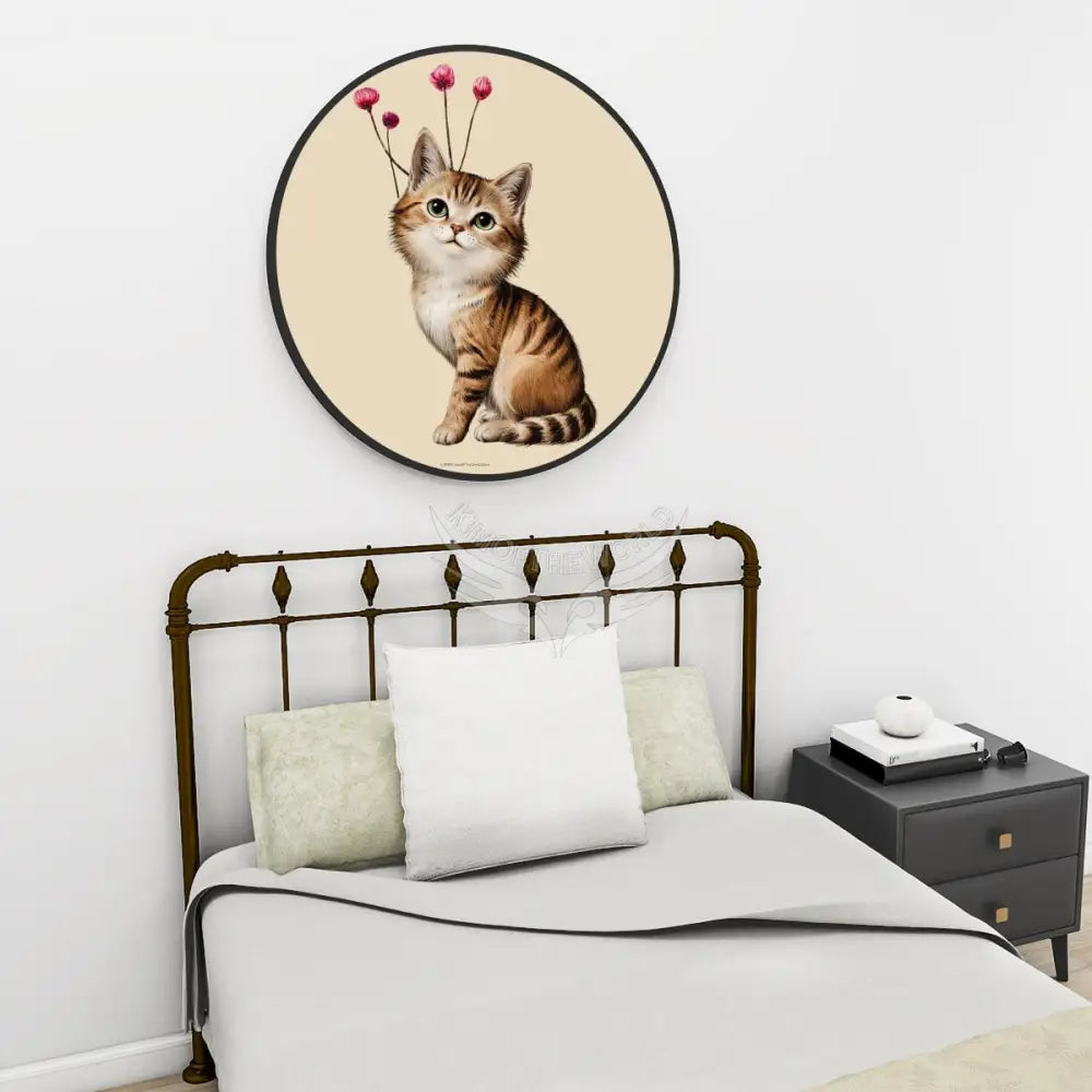 Cute Kitten Art - Large Round Framed Canvas Prints Wall Art 32’’ Wall Art