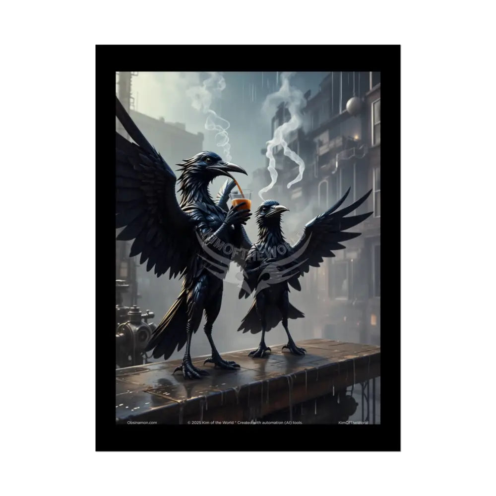 Cute Partying Playful Crows & Ravens Birds Poster 18″ x 24″ (Vertical) / Semi Glossy Poster