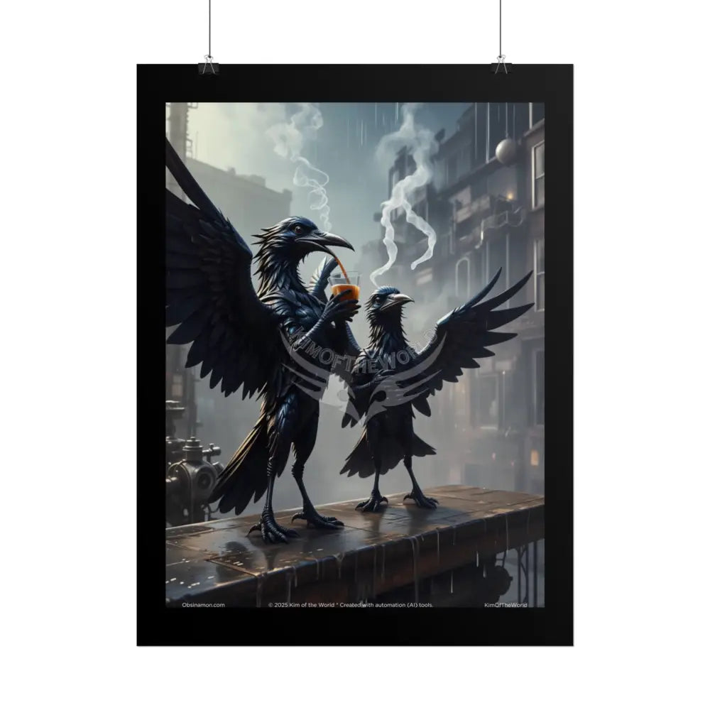 Cute Partying Playful Crows & Ravens Birds Poster Poster