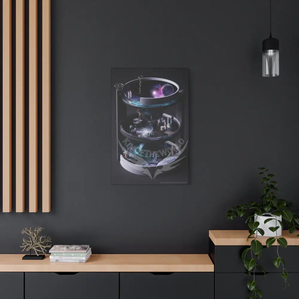 Cylindrical Universe Sci Fi Lens Cosmic Modern Tech Black Iridescent Block Canvas Print — Dimensional Wall Art Canvas