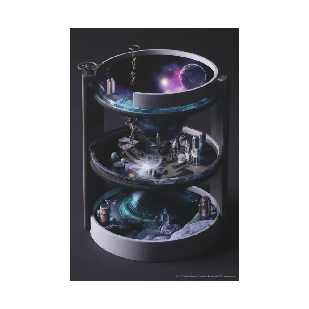 Cylindrical Universe Sci Fi Lens Cosmic Modern Tech Black Iridescent Block Canvas Print — Dimensional Wall Art 40’’ x