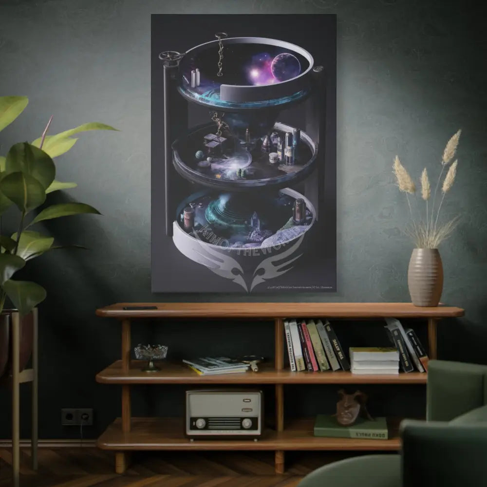 Cylindrical Universe Sci Fi Lens Cosmic Modern Tech Black Iridescent Block Canvas Print — Dimensional Wall Art Canvas
