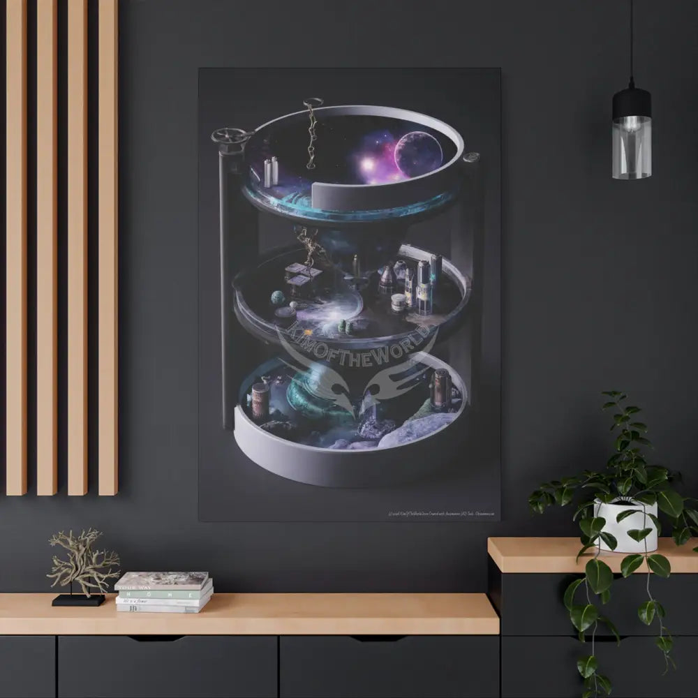 Cylindrical Universe Sci Fi Lens Cosmic Modern Tech Black Iridescent Block Canvas Print — Dimensional Wall Art Canvas