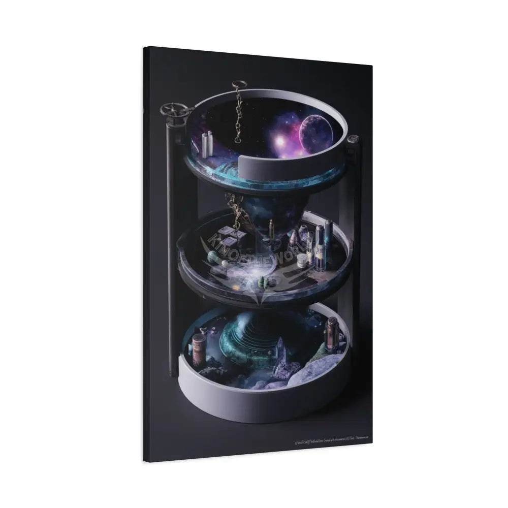 Cylindrical Universe Sci Fi Lens Cosmic Modern Tech Black Iridescent Block Canvas Print — Dimensional Wall Art Canvas