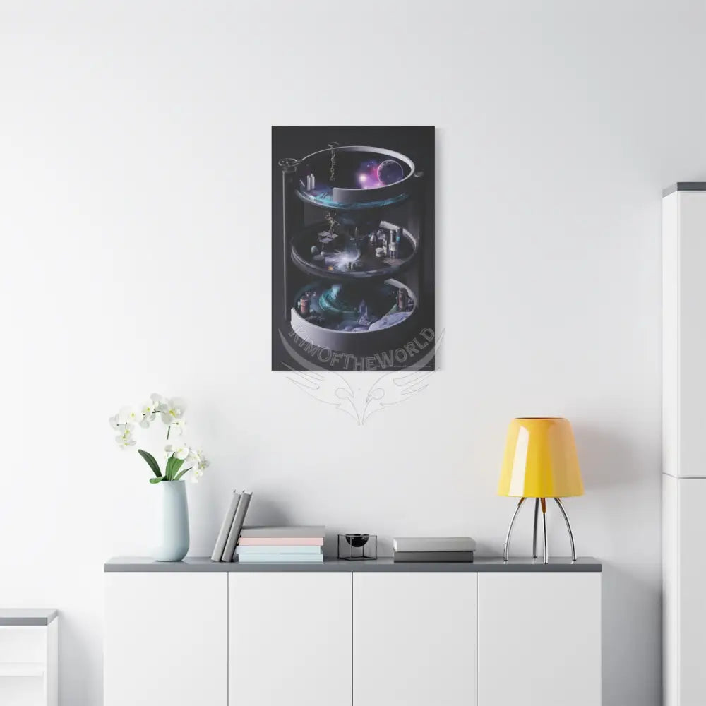 Cylindrical Universe Sci Fi Lens Cosmic Modern Tech Black Iridescent Block Canvas Print — Dimensional Wall Art Canvas