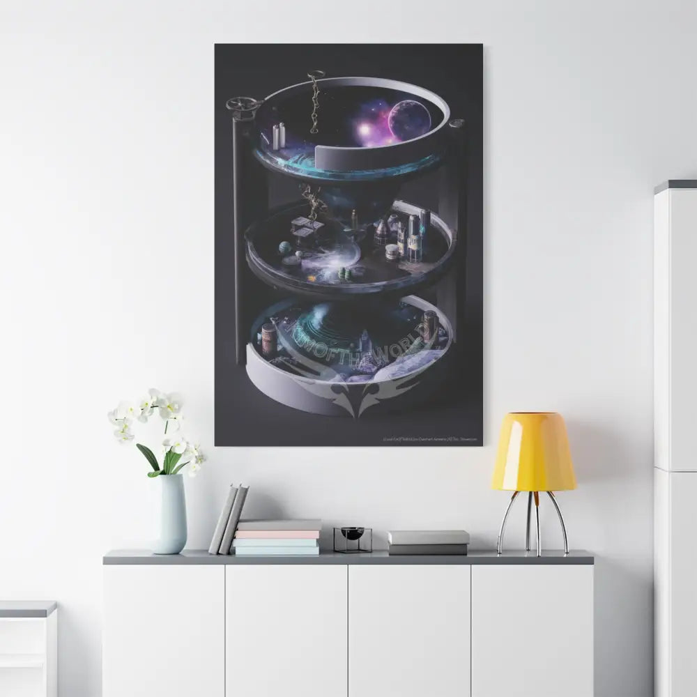 Cylindrical Universe Sci Fi Lens Cosmic Modern Tech Black Iridescent Block Canvas Print — Dimensional Wall Art Canvas