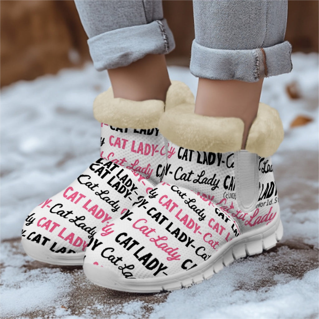 Cat Lady Pink and Black AOP Print Snow Boots
