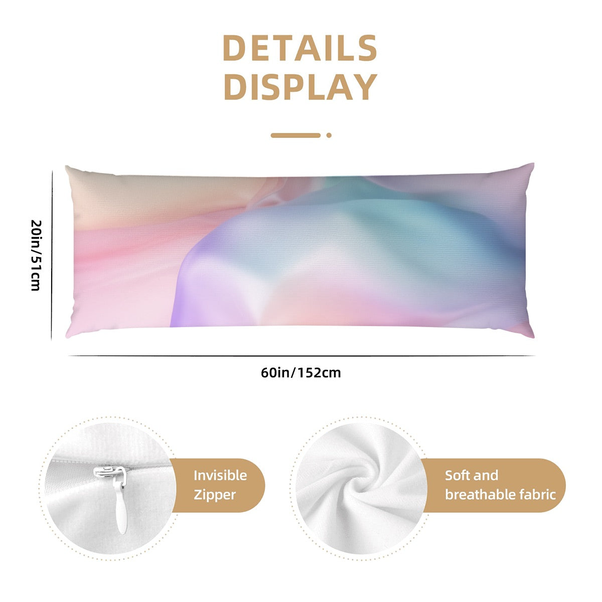 Body Pillow Cover 20"x60" - Pastel Satin