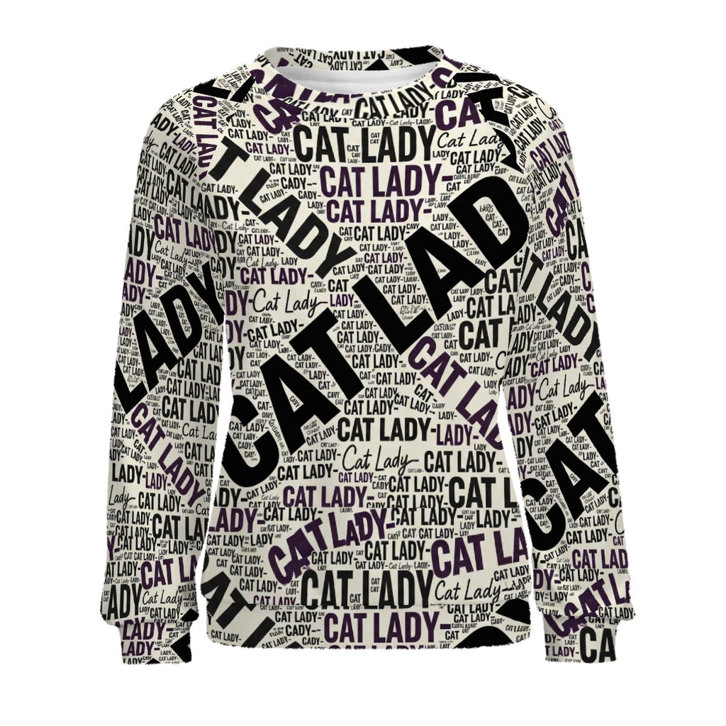 Cat Lady OP Newsprint Crewneck Sweatshirts Women