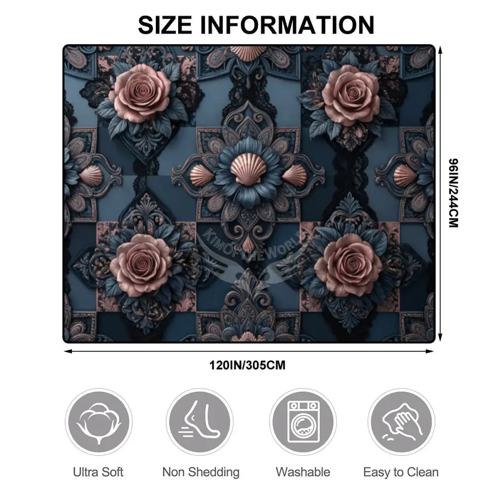 Dark Blue Teal Steampunk Floral 3D 10 ft x 8 ft Large Area Rug Floor Carpet 120’’x96’’ Rugs & Mats
