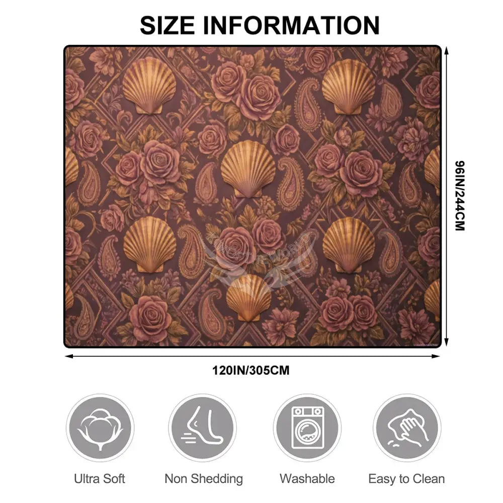 Dark Copper 3D Floral Shells Diamonds 10 ft x 8 ft Large Area Rug Floor Carpet (5:4) 120’’x96’’ Rugs & Mats