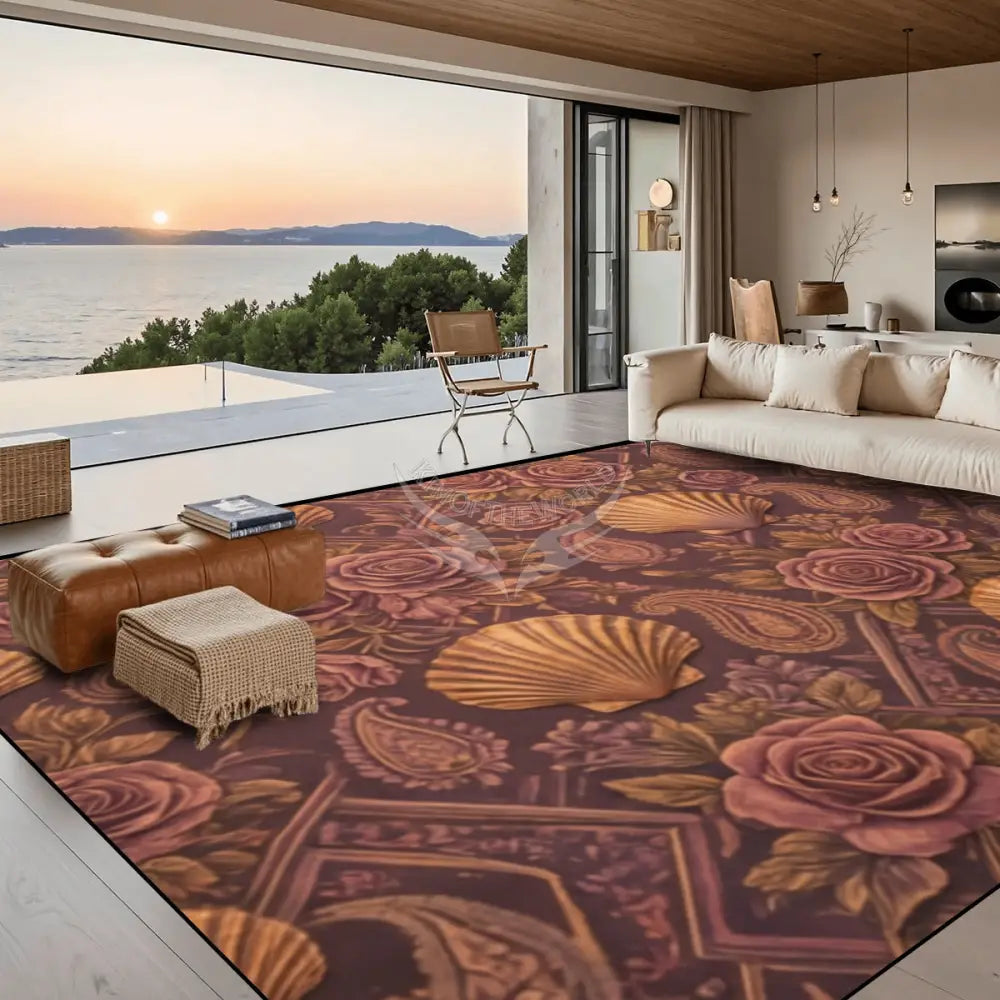 Dark Copper 3D Floral Shells Diamonds 10 ft x 8 ft Large Area Rug Floor Carpet (5:4) 120’’x96’’ Rugs & Mats