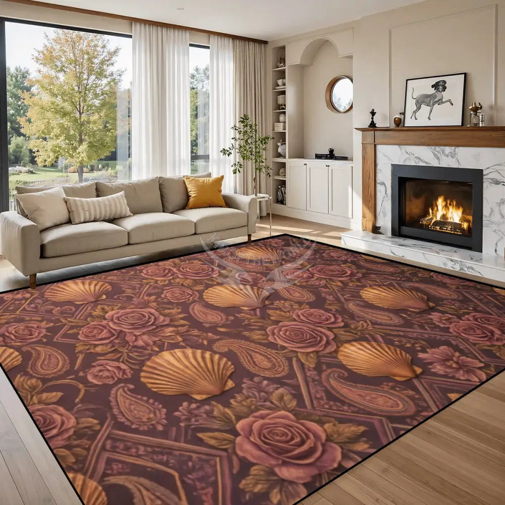 Dark Copper 3D Floral Shells Diamonds 10 ft x 8 ft Large Area Rug Floor Carpet (5:4) 120’’x96’’ Rugs & Mats