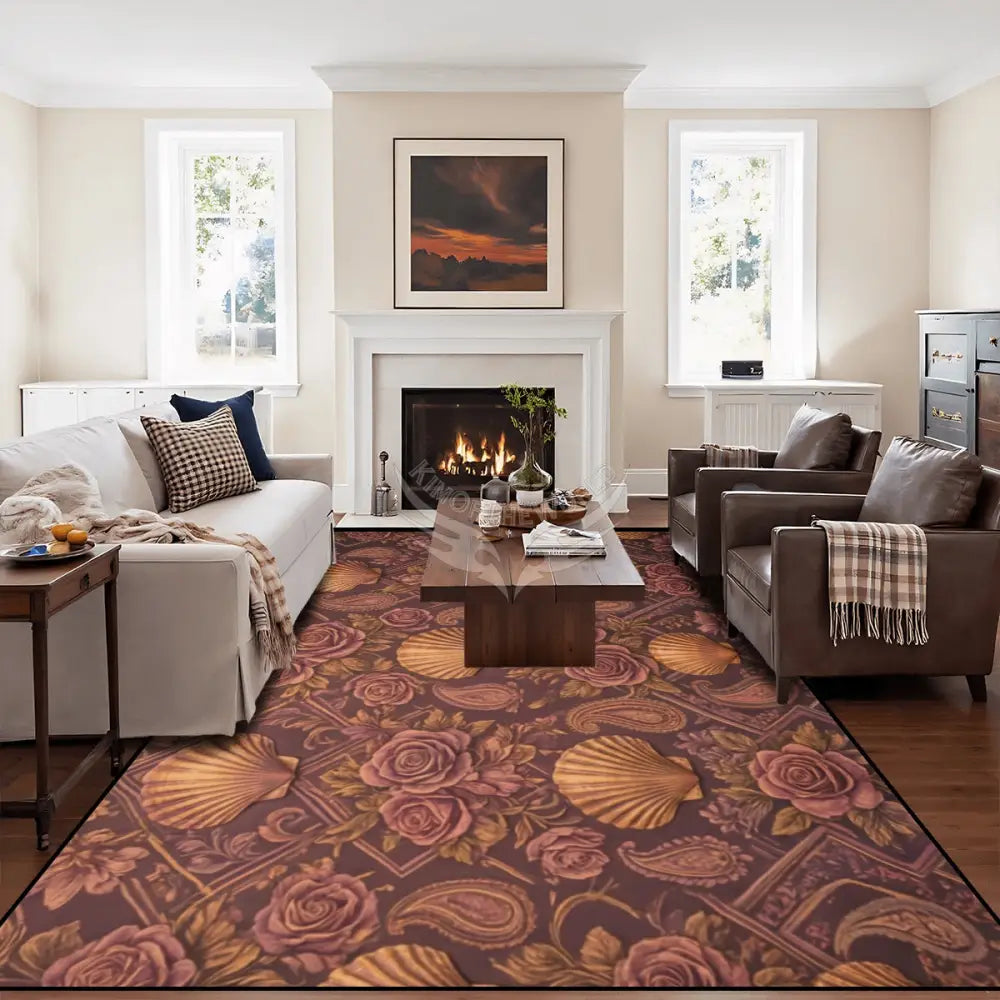Dark Copper 3D Floral Shells Diamonds 10 ft x 8 ft Large Area Rug Floor Carpet (5:4) 120’’x96’’ Rugs & Mats