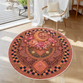 Dark Peach Orange Checker Print Flora Soft Round Area Rug with White Border 39.4’’x39.4’’ Rugs & Mats