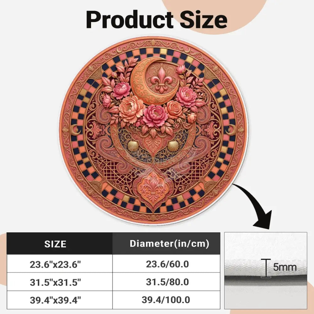 Dark Peach Orange Checker Print Flora Soft Round Area Rug with White Border Rugs & Mats