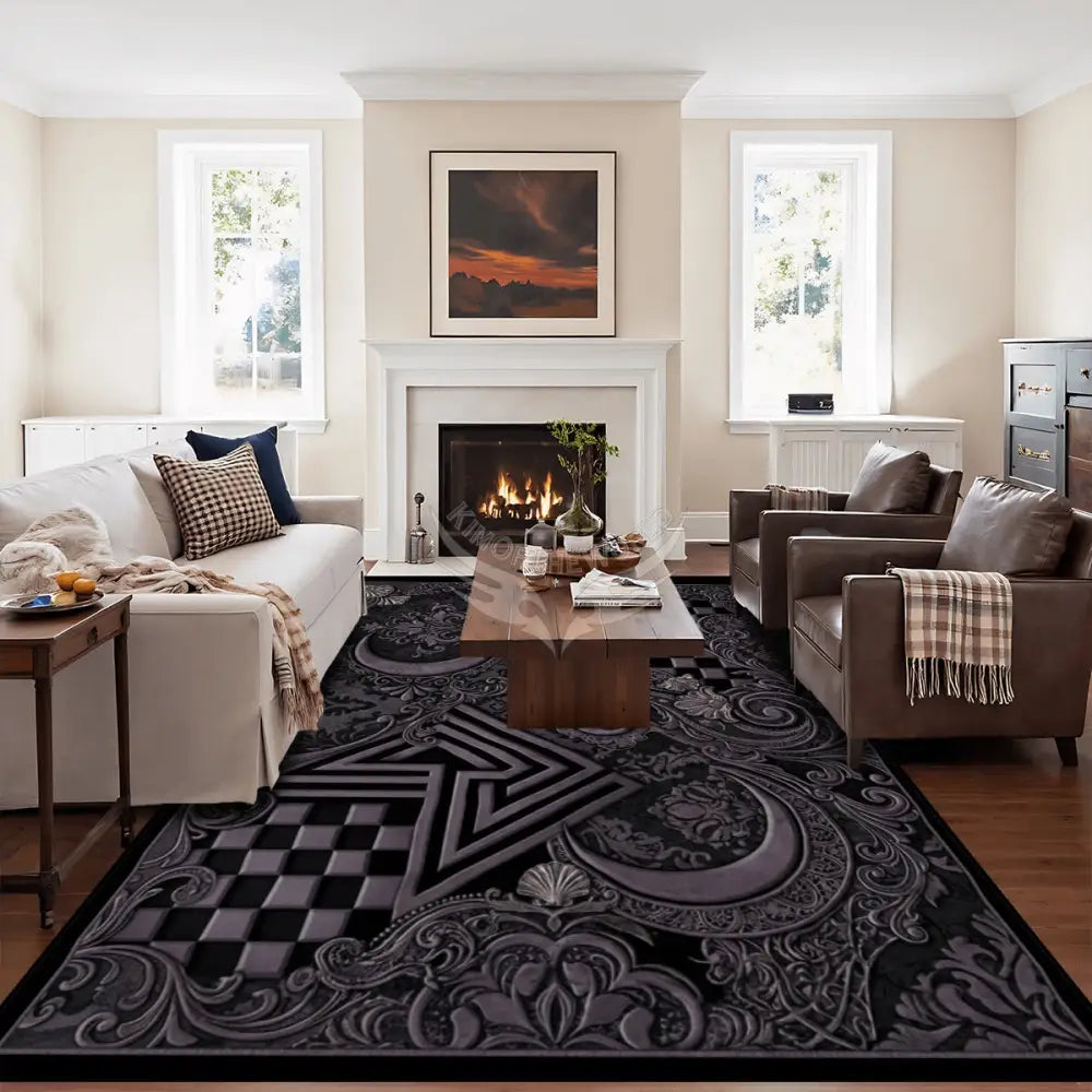 Dark Purple Steampunk and Black Crescent Moon Design Large Area Rug Floor Carpet 10 ft x 8 ft 120’’x96’’ Rugs & Mats
