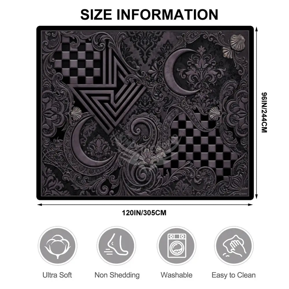 Dark Purple Steampunk and Black Crescent Moon Design Large Area Rug Floor Carpet 10 ft x 8 ft 120’’x96’’ Rugs & Mats