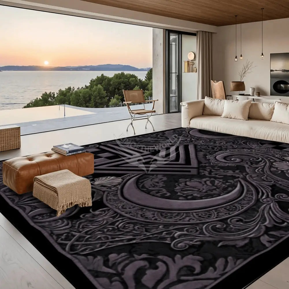 Dark Purple Steampunk and Black Crescent Moon Design Large Area Rug Floor Carpet 10 ft x 8 ft 120’’x96’’ Rugs & Mats