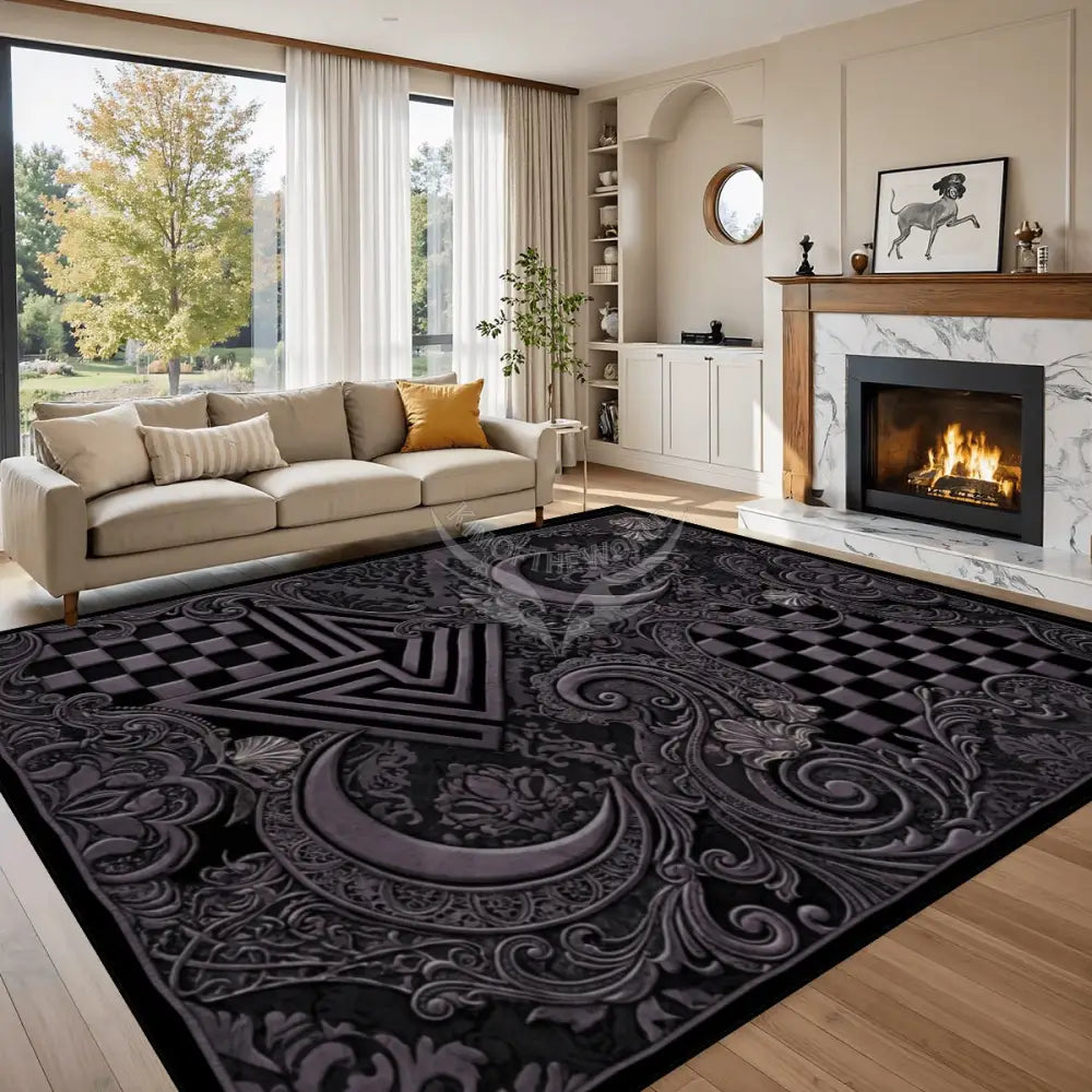 Dark Purple Steampunk and Black Crescent Moon Design Large Area Rug Floor Carpet 10 ft x 8 ft 120’’x96’’ Rugs & Mats