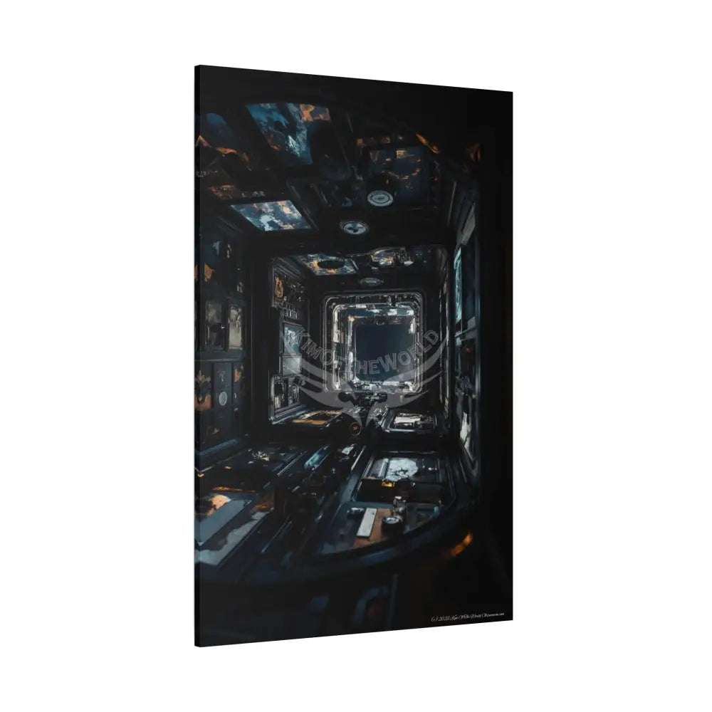Dark Sci Fi Lens Cosmic Modern Tech Black Iridescent Block Canvas Print — Dimensional Wall Art Canvas
