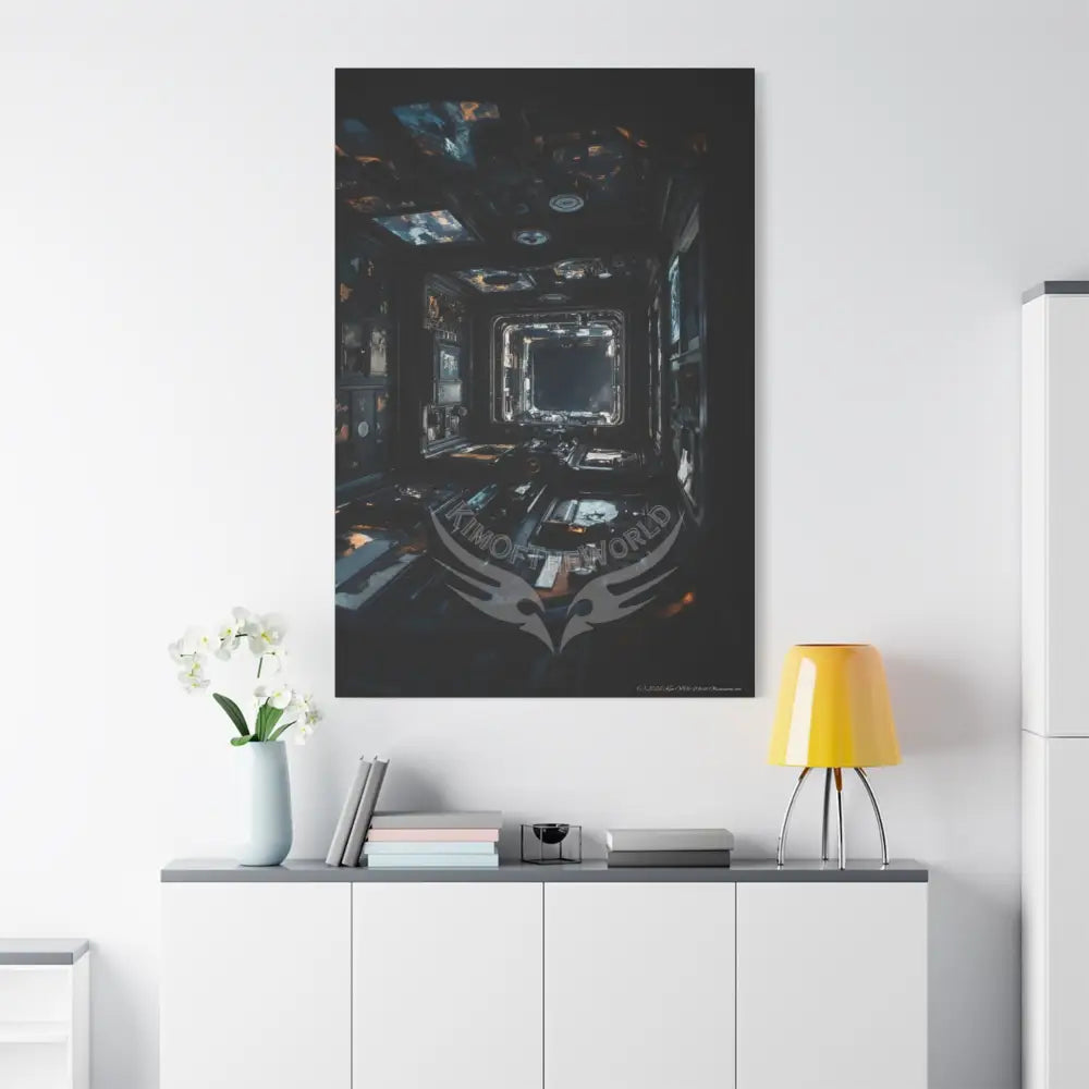 Dark Sci Fi Lens Cosmic Modern Tech Black Iridescent Block Canvas Print — Dimensional Wall Art Canvas