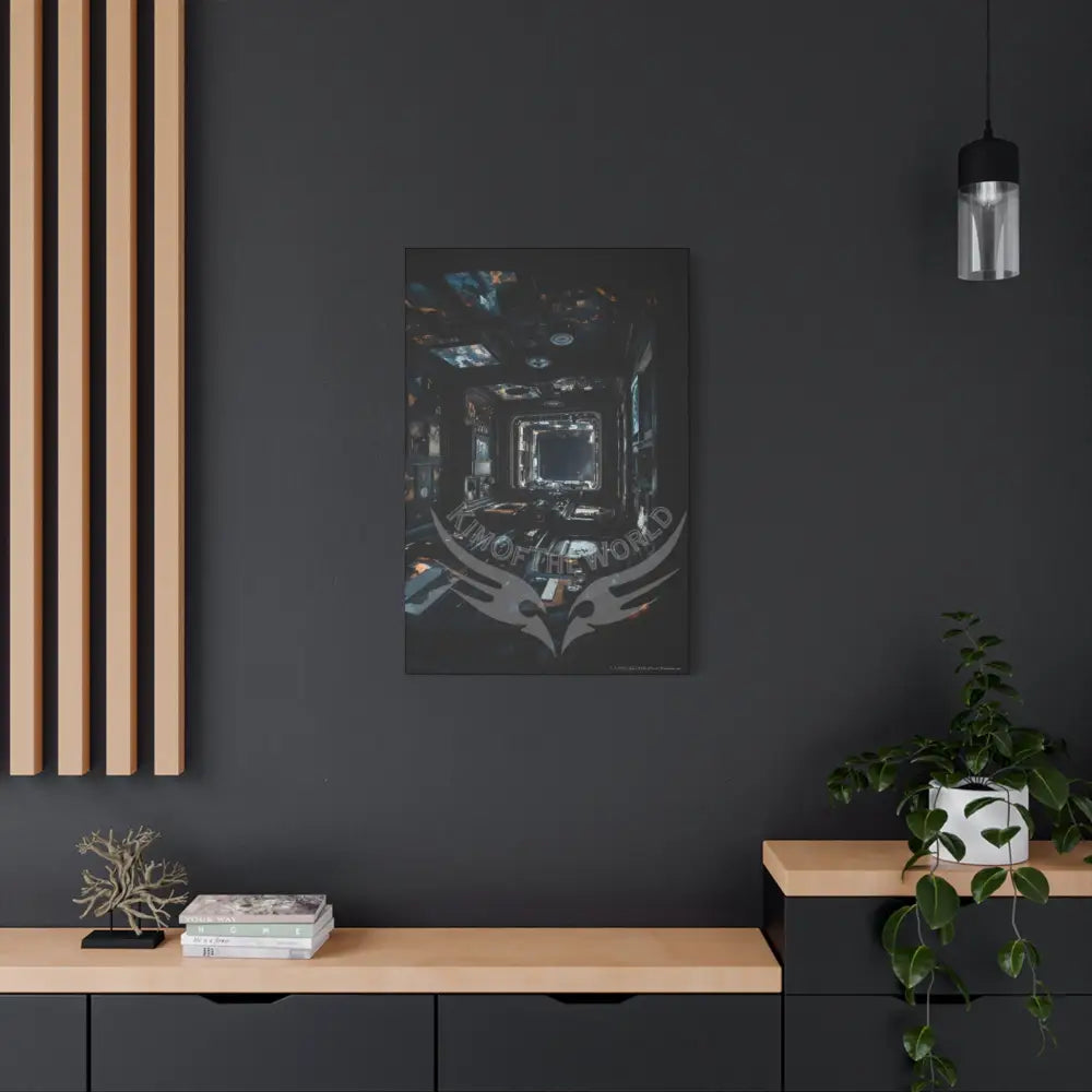 Dark Sci Fi Lens Cosmic Modern Tech Black Iridescent Block Canvas Print — Dimensional Wall Art Canvas