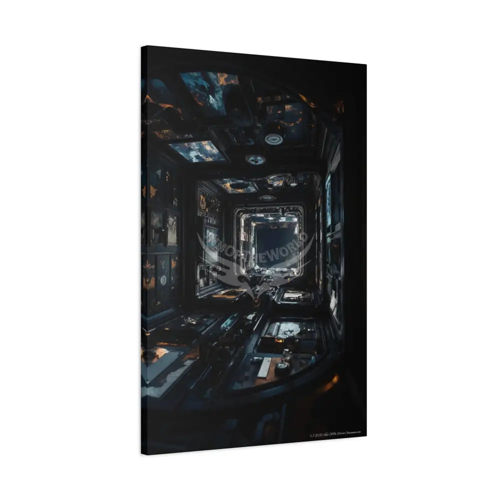 Dark Sci Fi Lens Cosmic Modern Tech Black Iridescent Block Canvas Print — Dimensional Wall Art Canvas