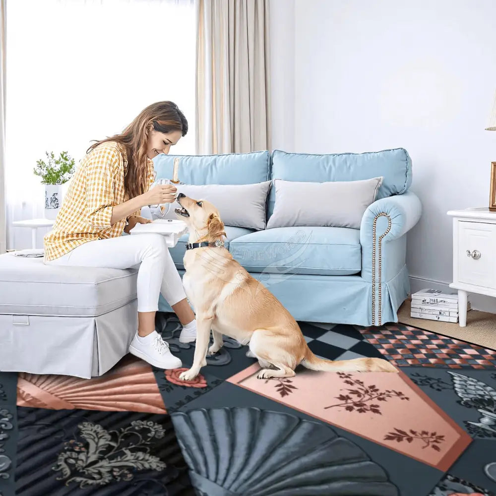 Dark Teal & Pink Diamond Shells Checkerboard Fleur 10 ft x 8 ft Large Area Rug Floor Carpet 120’’x96’’ Rugs & Mats