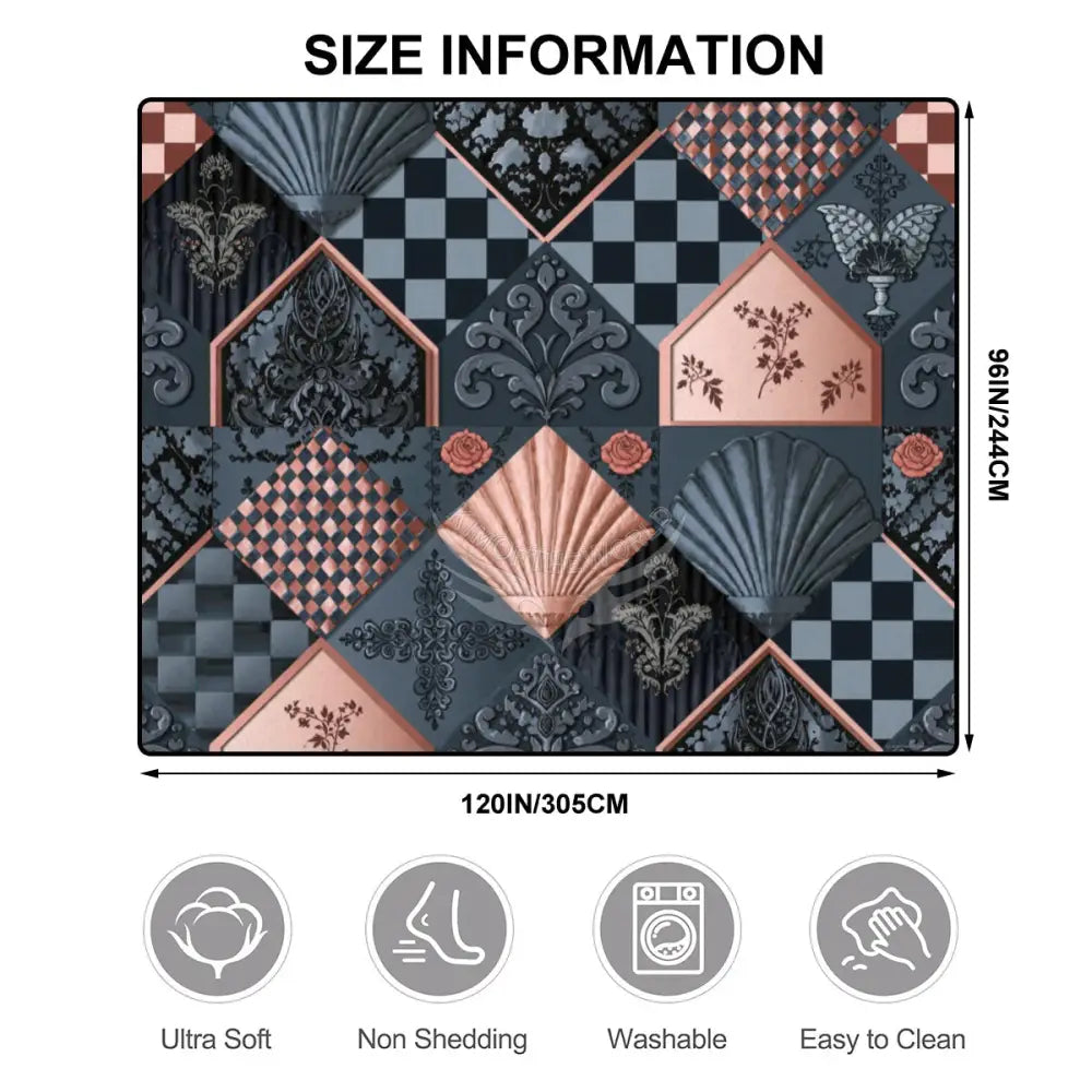 Dark Teal & Pink Diamond Shells Checkerboard Fleur 10 ft x 8 ft Large Area Rug Floor Carpet 120’’x96’’ Rugs & Mats
