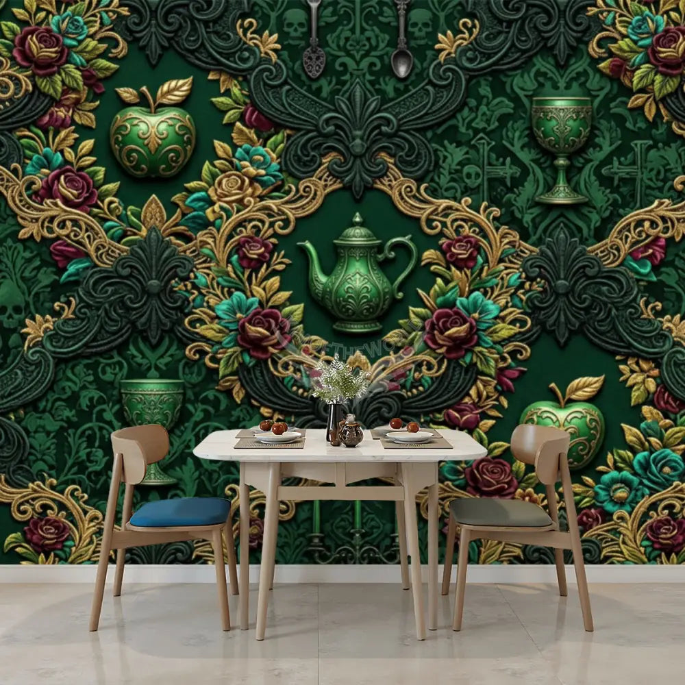 Deep Green 3D Giant Kitchen Unpasted Mural Wallpaper 144’’x100’’ 144’’x100’’ Wall Coverings