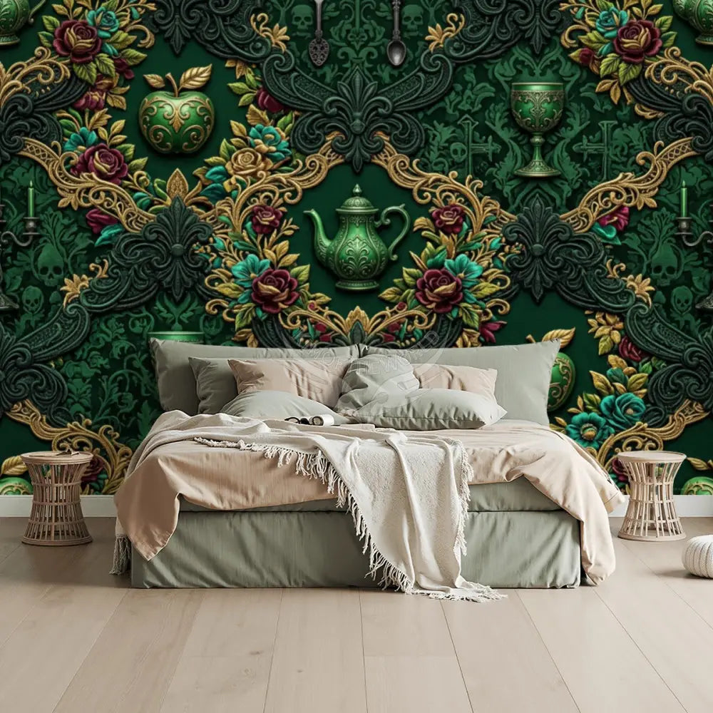 Deep Green 3D Giant Kitchen Unpasted Mural Wallpaper 144’’x100’’ 144’’x100’’ Wall Coverings