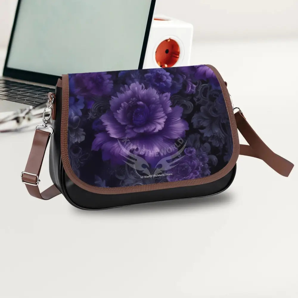 Deep Purple Gothic Rose Leather Shoulder Bag One Size Satchel