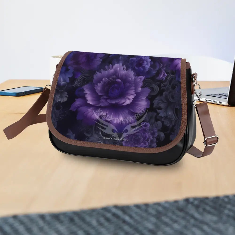 Deep Purple Gothic Rose Leather Shoulder Bag One Size Satchel